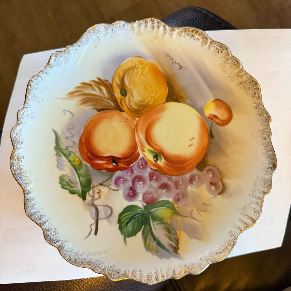 3 China Painted Wall Hanging Plates  ( the two fruit plates have signatures)